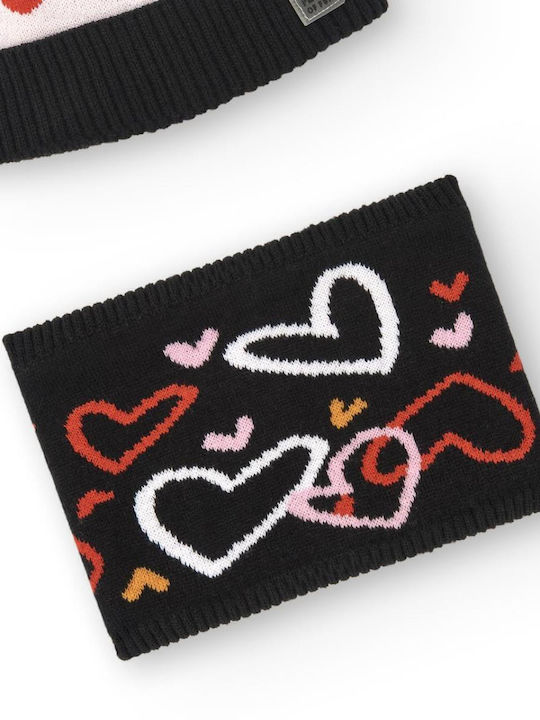 Kids Beanie Set with Scarf Knitted Black