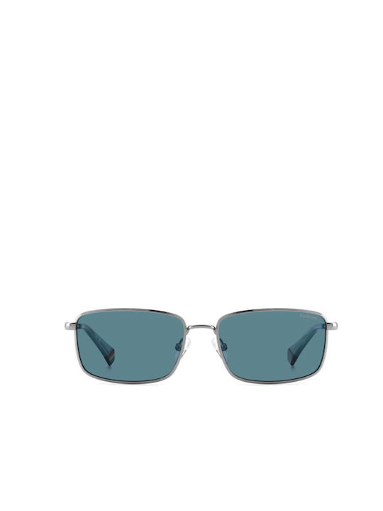 Polaroid Men's Sunglasses with Silver Metal Frame and Blue Mirror Lens PLD6227/S/X 6LB/C3