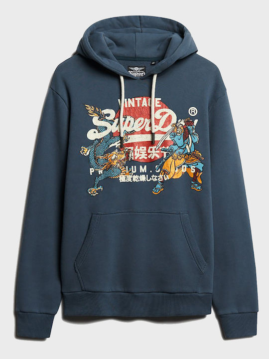 Superdry D1 Ovin Men's Sweatshirt with Hood and Pockets Indigo