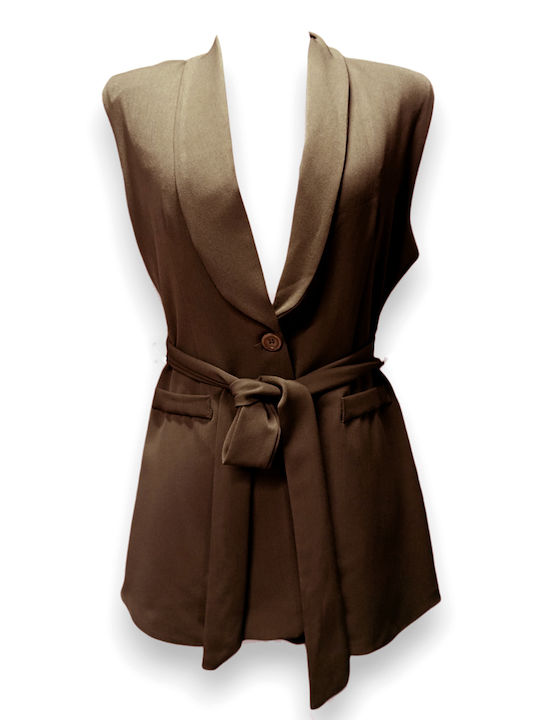 Women's Demure Brown Set with Trousers with Elastic in Straight Line