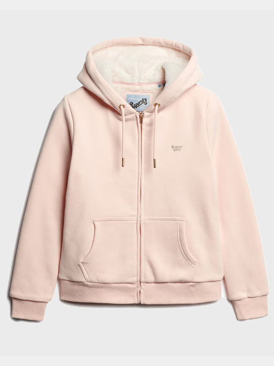 Superdry D2 Ovin Essential Borg Women's Hooded Cardigan Light Pink