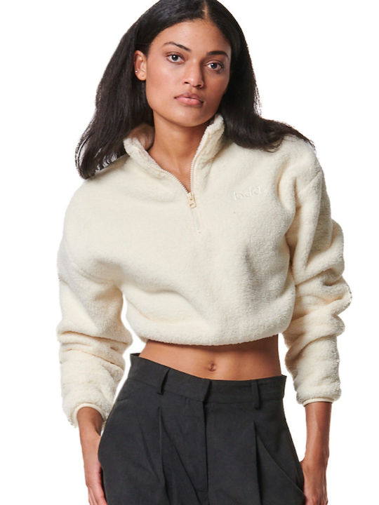 Body Action Women's Cropped Sherpa Sweatshirt Ecru