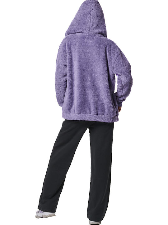 Long Women's Sweatshirt Jacket Hooded Purple