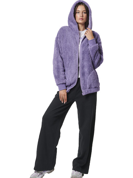 Long Women's Sweatshirt Jacket Hooded Purple