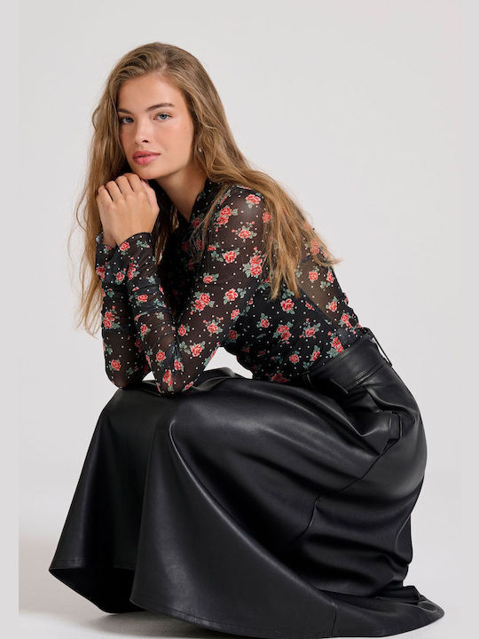 Funky Buddha Leather Midi Skirt in Black color