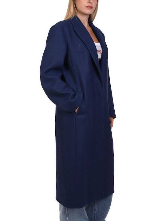 Hugo Boss Women's Wool Coat Μπλε Ηλεκτρικ