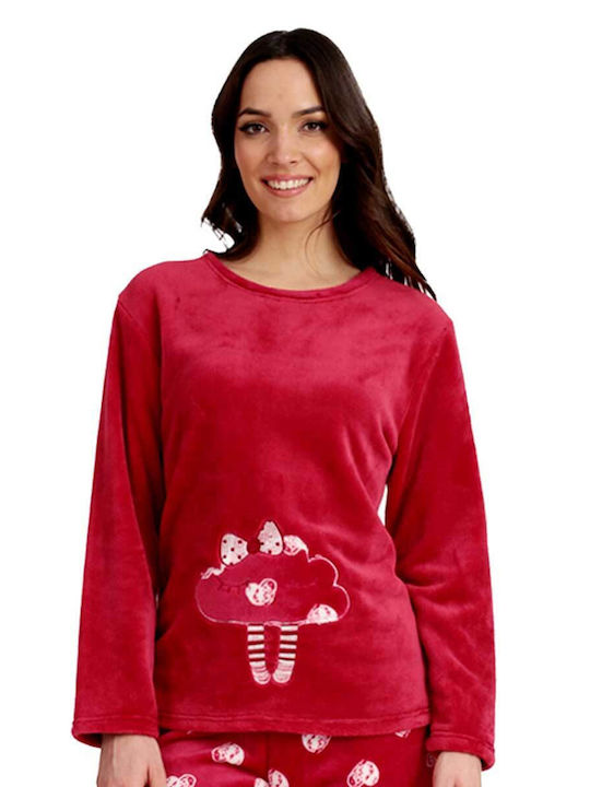 Lydia Creations Winter Damen Vlies Pyjama-Oberteil Red