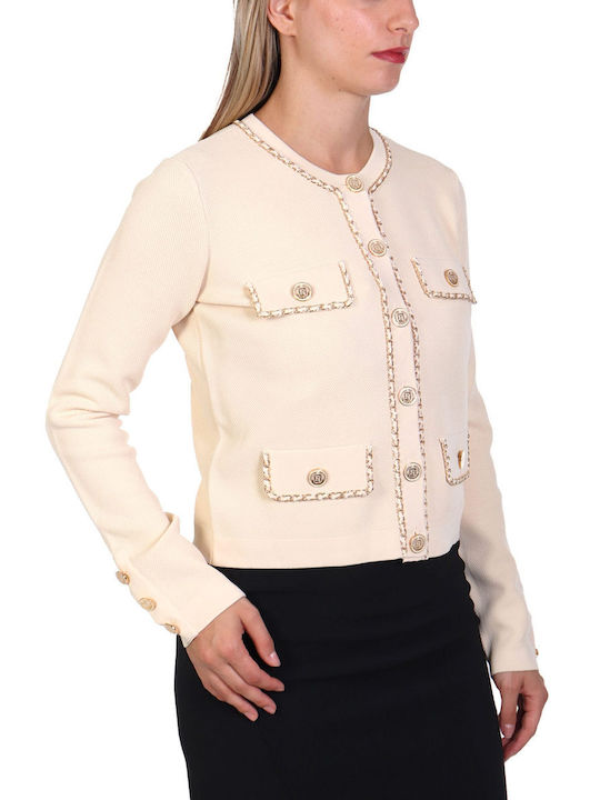 Elisabetta Franchi Short Women's Knitted Cardigan with Buttons cream