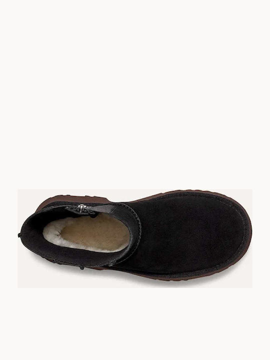 Classic Twin Seam New Heights Suede Women's Ankle Boots with Medium Heel Black
