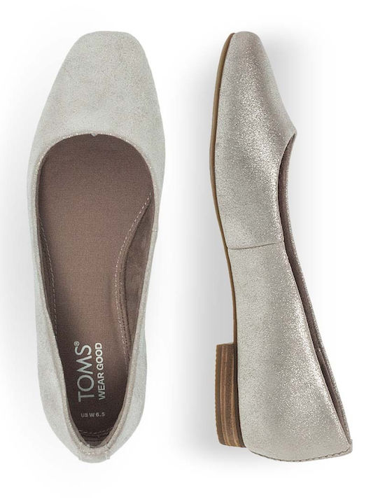 Ballet Flats Δερμάτινες Γυναικείες Μπαλαρίνες Ασημί