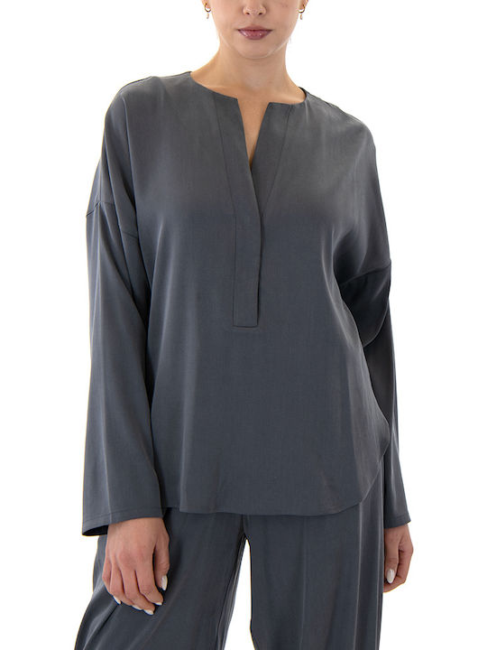 Zoya Women's Blouse Long Sleeve with V Neckline Gray