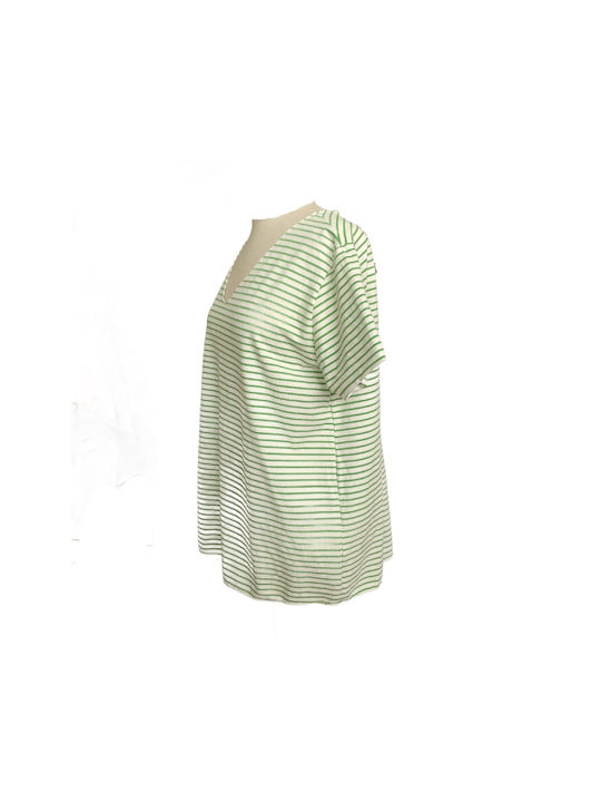 My Shoe Fashion Women's Blouse Short Sleeve Striped Green