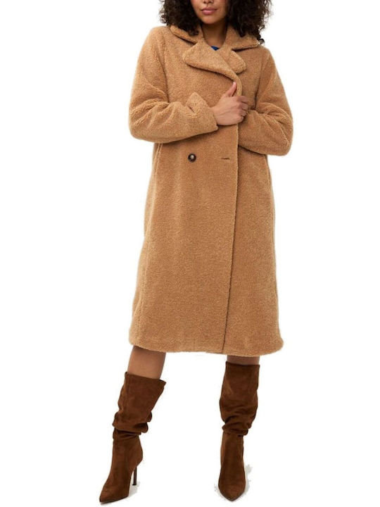 Къдрав Дамско Camel Палто с копчета