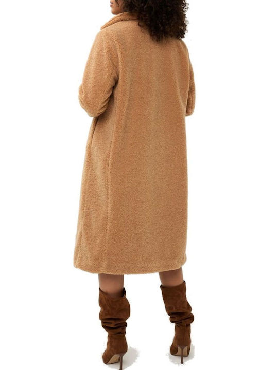 Къдрав Дамско Camel Палто с копчета