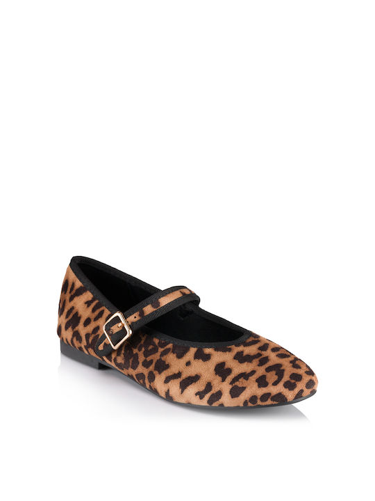 Sweet Shoes Pointy Leopard Ballerinas With strap Brown