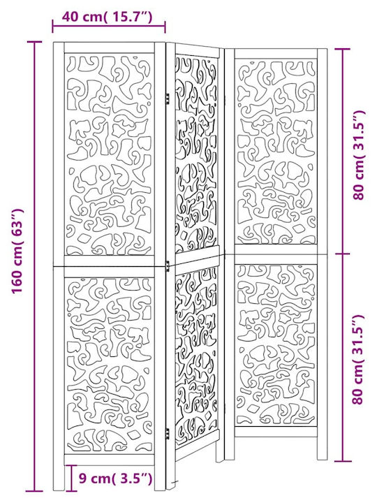 vidaXL Decorative Room Divider Wooden with 3 Panels 105x160cm
