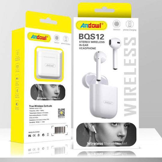 Andowl BQS12 In-ear Bluetooth Handsfree Earphones with Charging Case White