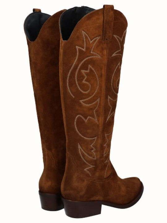 Leather Cowboy Boots with Zipper Brown