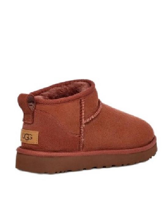 Classic Ultra Mini Γυναικεία Μποτάκια με Γούνα Red Jasper