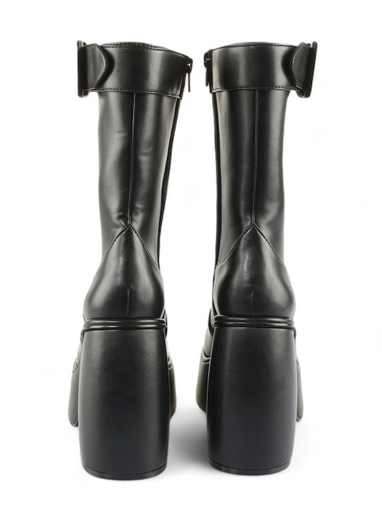 Heart Leather Women's Ankle Boots with High Heel Black