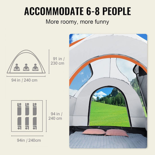 Vevor Camping Tent Tunnel Car Grey with Double Cloth 3 Seasons for 8 People 240x240x230cm