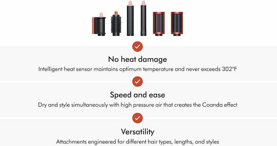 Dyson HS05 Airwrap Complete Long Volumise Elektrische Haarbürste mit Luft für Haarglättung und Locken 1300W Erdbeer-Bronze/Blush-Rosa