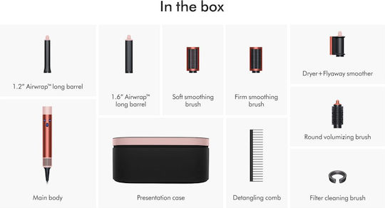 Dyson HS05 Airwrap Complete Long Volumise Elektrische Haarbürste mit Luft für Haarglättung und Locken 1300W Erdbeer-Bronze/Blush-Rosa