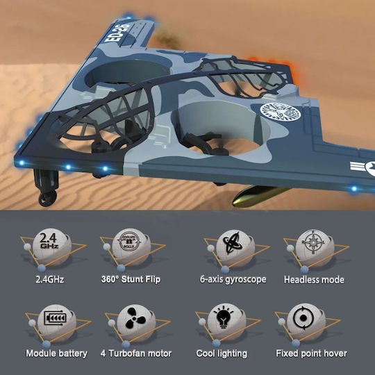 Iuni E0-26 Дистанционно Управляем Самолет Стелт Бомбардировач 360° Акробатика Гироскоп Устойчив на Удари LED Светлини Син