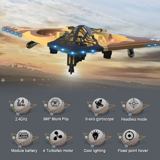 Iuni E0-26 Avion cu Telecomandă Bombardier Invizibil Acrobații 360° Giroscop Rezistent la Impacturi Luminile LED