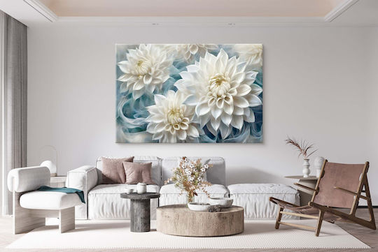 Tablou Decorativ Floral pentru Perete Living Flori de Dahlia Albe 80x120