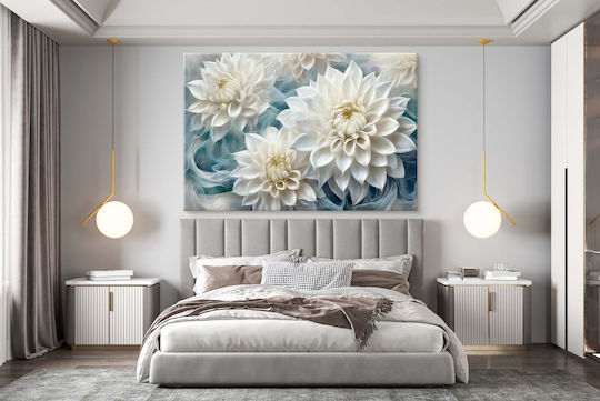 Tablou Decorativ Floral pentru Perete Living Flori de Dahlia Albe 80x120