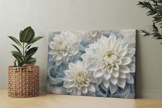 Tablou Decorativ Floral pentru Perete Living Flori de Dahlia Albe 80x120