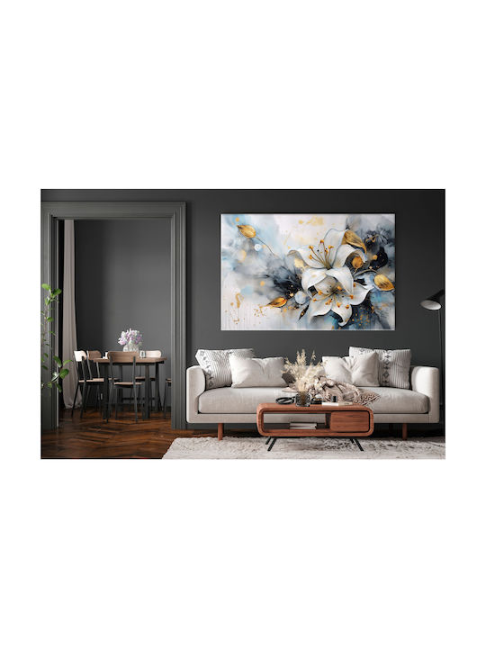 Tablou pe Pânză pentru Perete Living Crini Albi Frunză de Aur 80x120