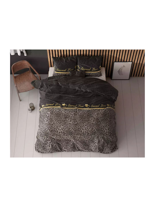 Sleeptime Duvet Cover Set Single with Pillowcase 140x220 Black Velvet-Black Metal