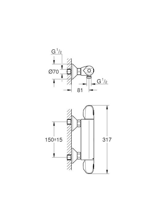 Grohe Grohtherm 1000 Mixer Wall-mounted Thermostatic Shower 317 Mm Matte Black Grohe Grohtherm 1000 Mixer Wall-mounted Thermostatic Shower 317 Mm Matte Black