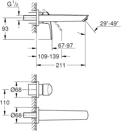 Grohe Eurosmart Baterie Montată pe Perete pentru Chiuvetă Instalare Ascunsă Fără Corp Intern 211 mm Negru Mat