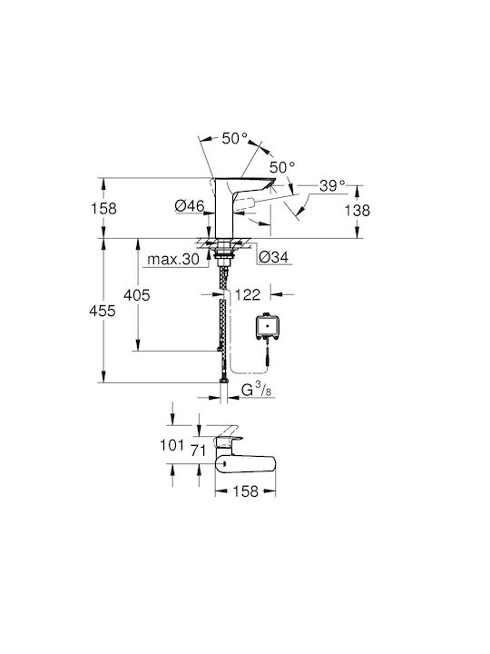 Grohe Eurosmart Baterie Chiuvetă cu Senzor Infraroșu 158x122 Mm Negru Mat