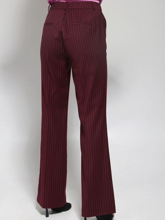 Tresor Women's Fabric Trousers in Straight Line Burgundy