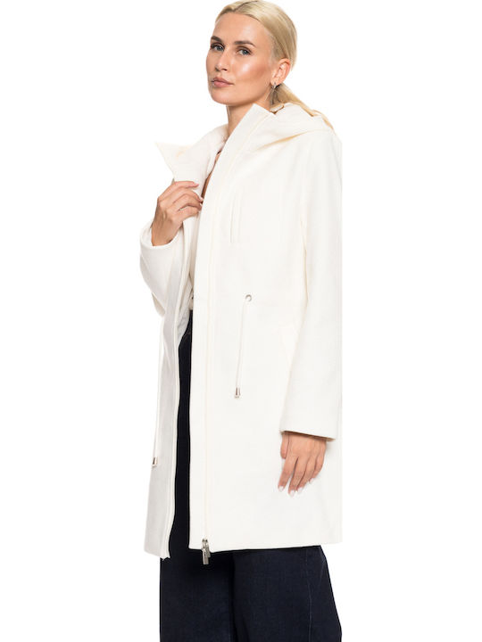 Μακρύ Γυναικείο Μπουφάν για Χειμώνα Off White