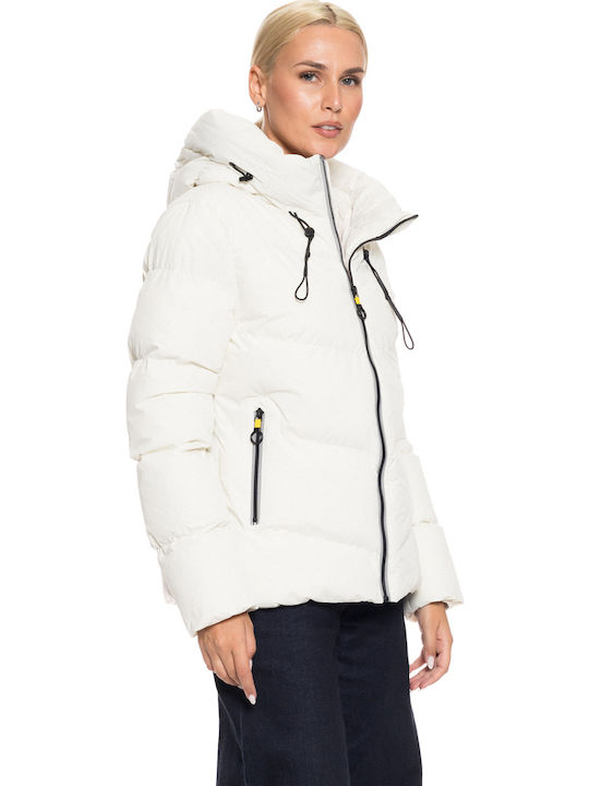 Κοντό Γυναικείο Μπουφάν για Χειμώνα Off White