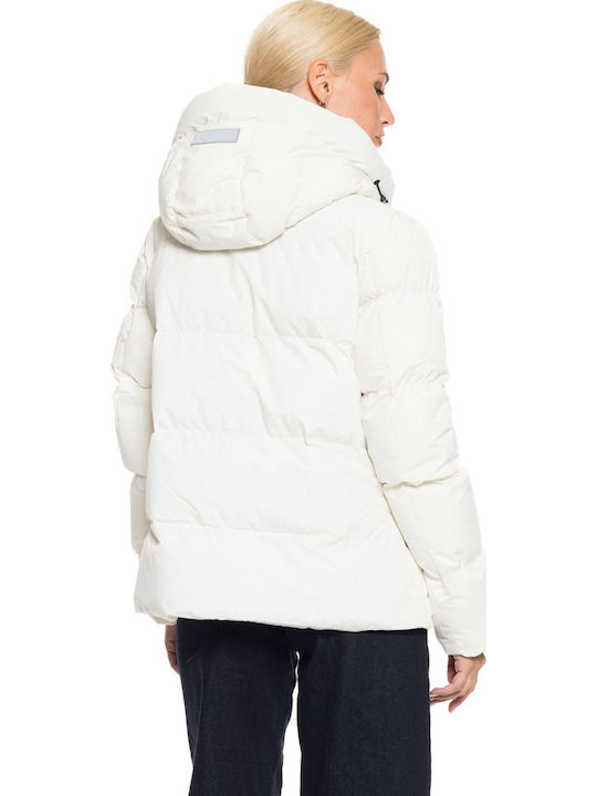 Κοντό Γυναικείο Μπουφάν για Χειμώνα Off White