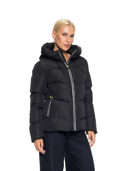 Women's Short Lifestyle Jacket for Winter with Hood Black