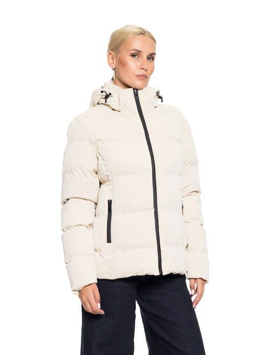 Splendid Women's Short Lifestyle Jacket for Winter with Hood Beige