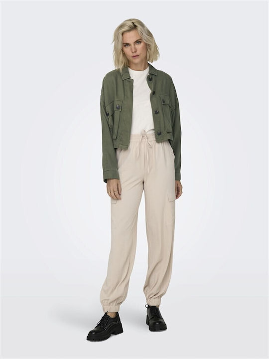 Women's Short Lifestyle Jacket for Winter Khaki