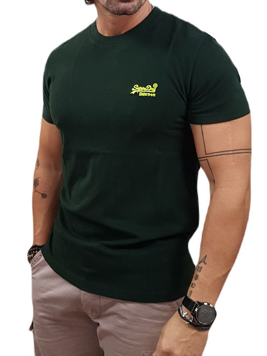 Superdry Herren T-Shirt Kurzarm Forest Green, Fluro Yellow