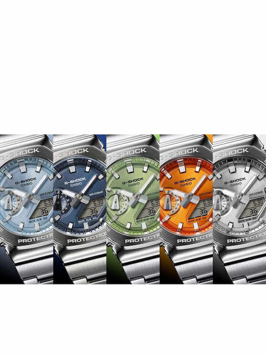 Casio G-shock Men's Watch Chronograph Battery with Silver Metal Bracelet