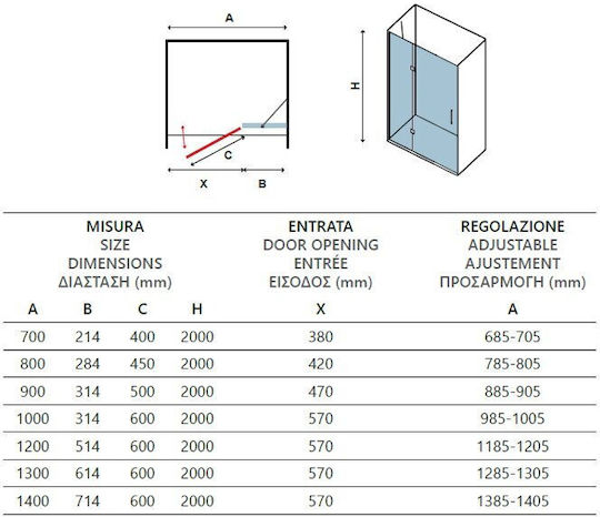 Karag Tinos 400 Divider de verandă Duș cu Cu balamale Ușă 130x200cm Sticlă transparentă Negru Karag Tinos 400 Divider de verandă Duș cu Cu balamale Ușă 130x200cm Sticlă transparentă Negru