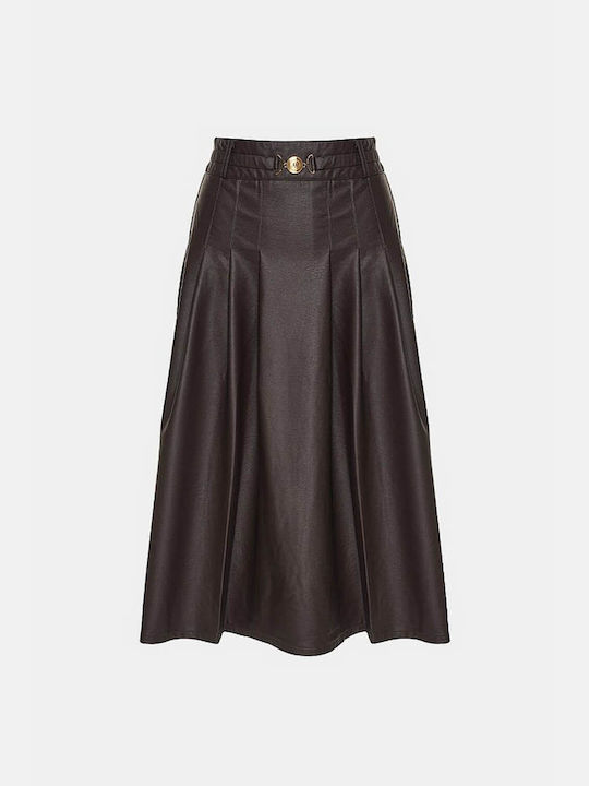 Lynne Leather Midi Skirt in Brown color