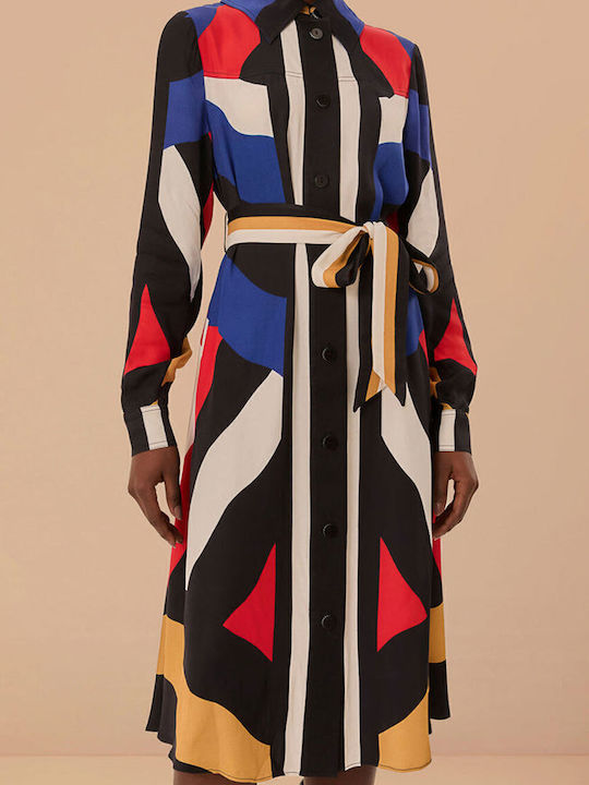 Midi Σεμιζιέ Φόρεμα Μακρυμάνικο Multicolor
