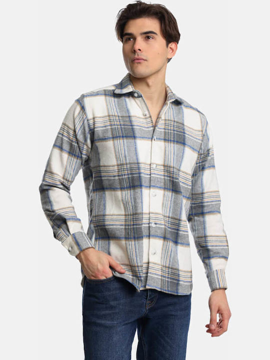 Μακρυμάνικo Overshirt σε Κανονική Γραμμή Καρό Offwhite